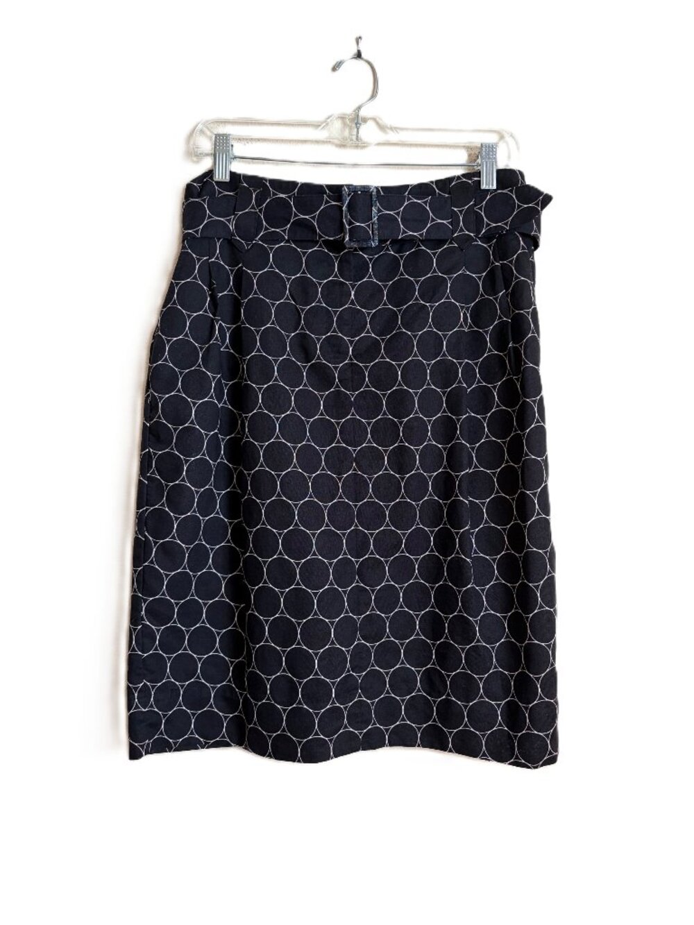 Apostrophe Linen Cotton Circle Print Pencil Skirt Size 10 Black White Pockets